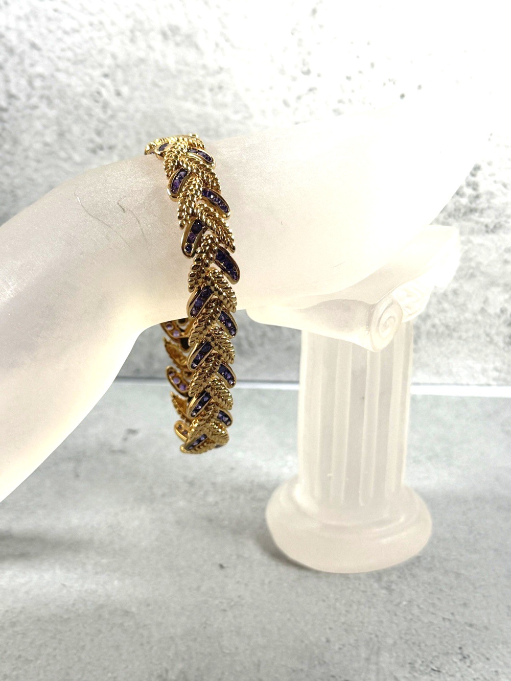 Sterling Silver Gold Toned Thick Tennis Bracelet with Purple CZ Stones
